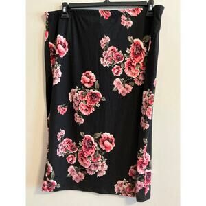 Blush Pink/Purple/Black Roses Stretch Fit Knee Length Straight Skirt Size 3X